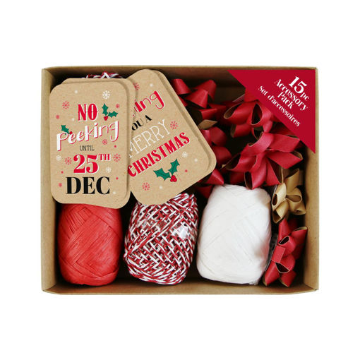Picture of CHRISTMAS KRAFT TAG & RIBBON ACCESSORY BOX 15 PACK